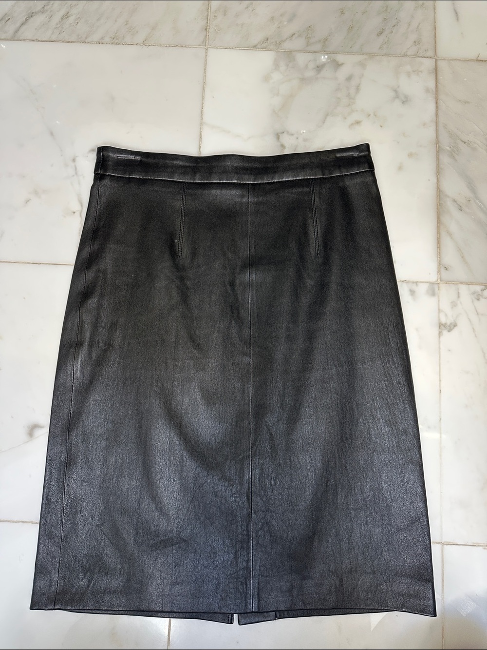 Milly Classic Black Leather Pencil Skirt